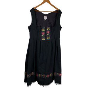 Ernst Licht Dirndl Octoberfest Floral Embroidery Dress Black Size 14/16